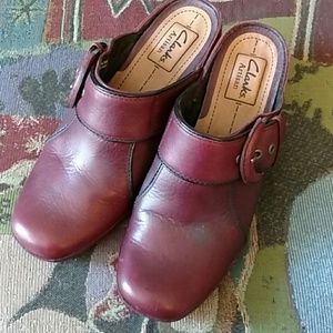 Clark's Artisan Burgundy Leather Mules 6.5